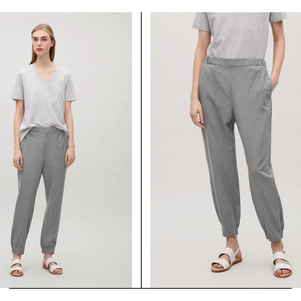 COS Gray Wool Pants Size 6 Elastic Waist Tapered Ankle Minimalist